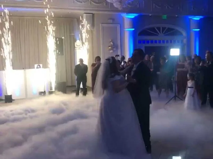 First dance framed by cold spark fountains