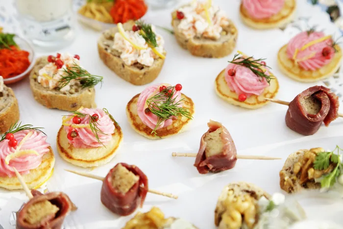 Tray of plated canapes for a catered event